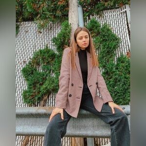 ROLLA’S Downtown Check Plaid Twill Double Breasted Boyfriend Blazer Medium 10